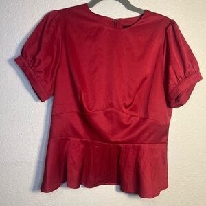 Modcloth x Collectif Size M Erica Peplum Top Blouse Burgandy wine Office Career